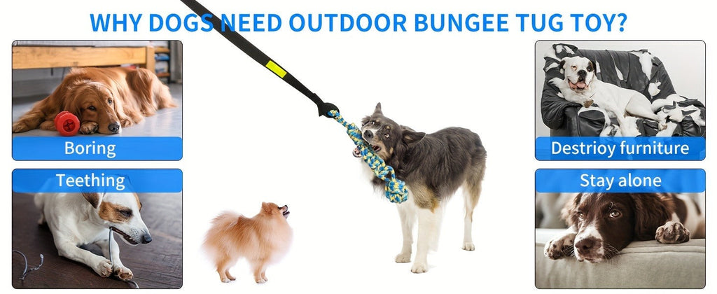 Bungee Dog Tug Toy Outdoor Hanging from Tree Height Adjustable 19.7 Ft Elastic Cord Tether with Chew Rope | Solo & Interactive Exercise Play for All Dog Breeds - product image 10
