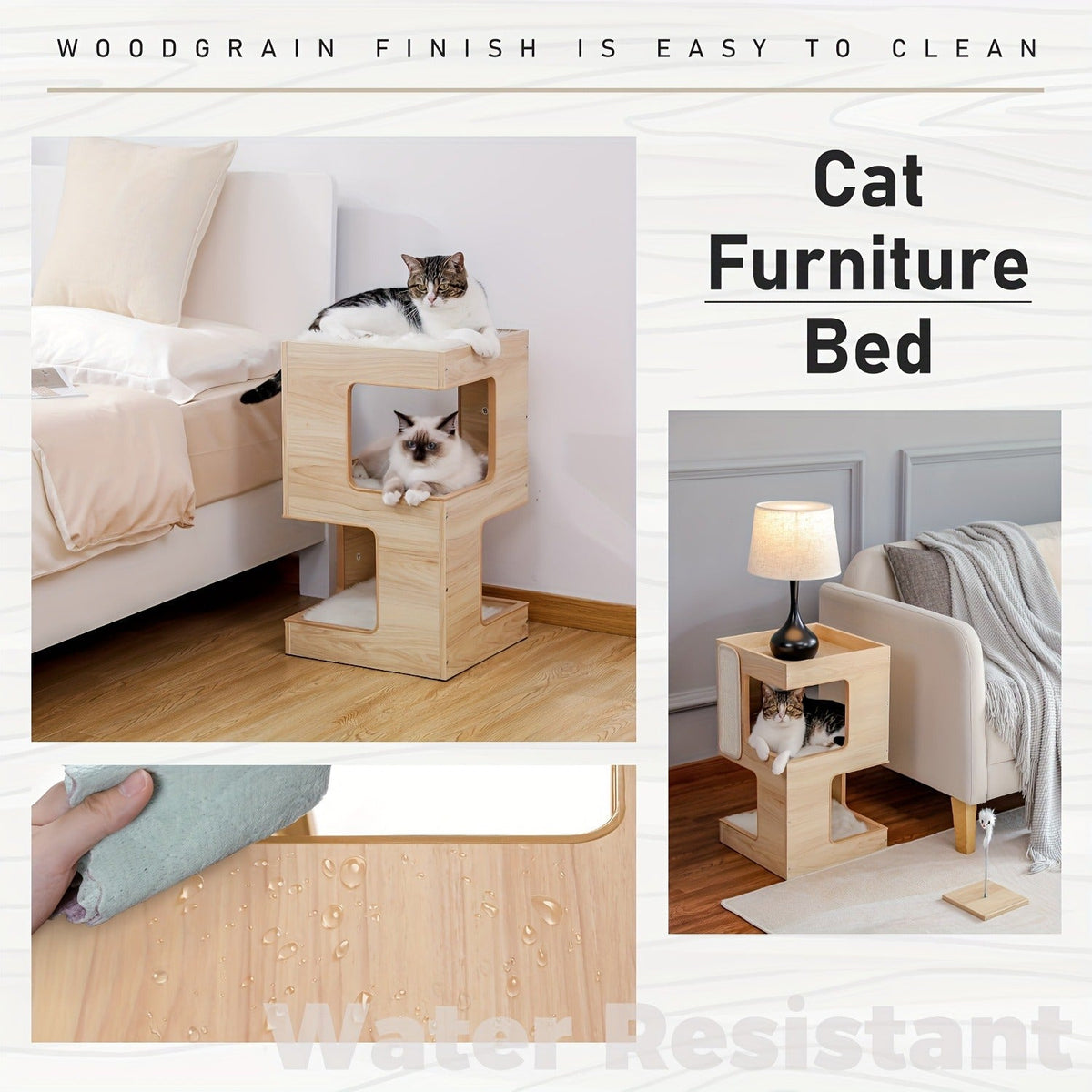 Cat Tree Small Modern 23.6" Wood Cat Tower Furniture with Scratching Pad Removable Soft Mats & Free Cat Toy for Indoor Kittens – Brown – Climbing Scratching - product image 5