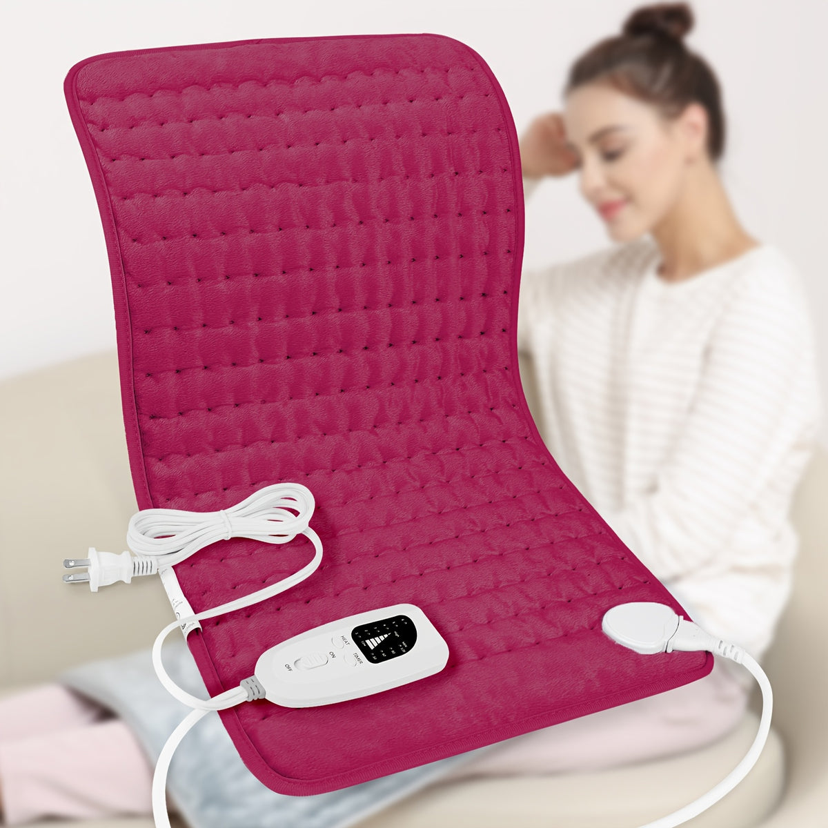 Extra Large Heating Pad - Back, Neck, Shoulders, Arms, Abdomen, Quickly Heated to 140 °F, Portable, 6 Heating Settings, Automatic Shut-Off, 24" X 12", Wet/Dry Options, Machine Washable