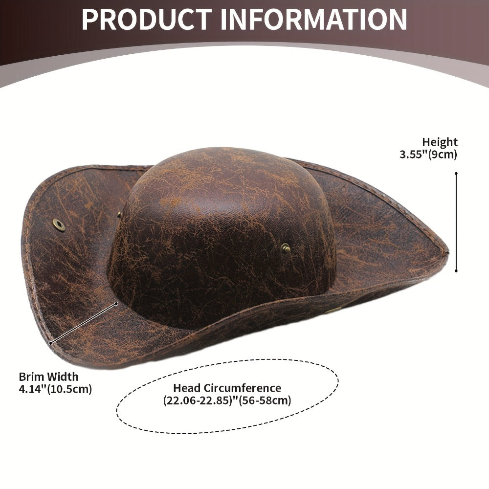 Pirate Tricorn Hat Faux Leather Wide Brim | Vintage Distressed Pirate Hat for Men Women, Halloween Costume, Cosplay, Renaissance Fair & Themed Party Accessory, Black & Brown