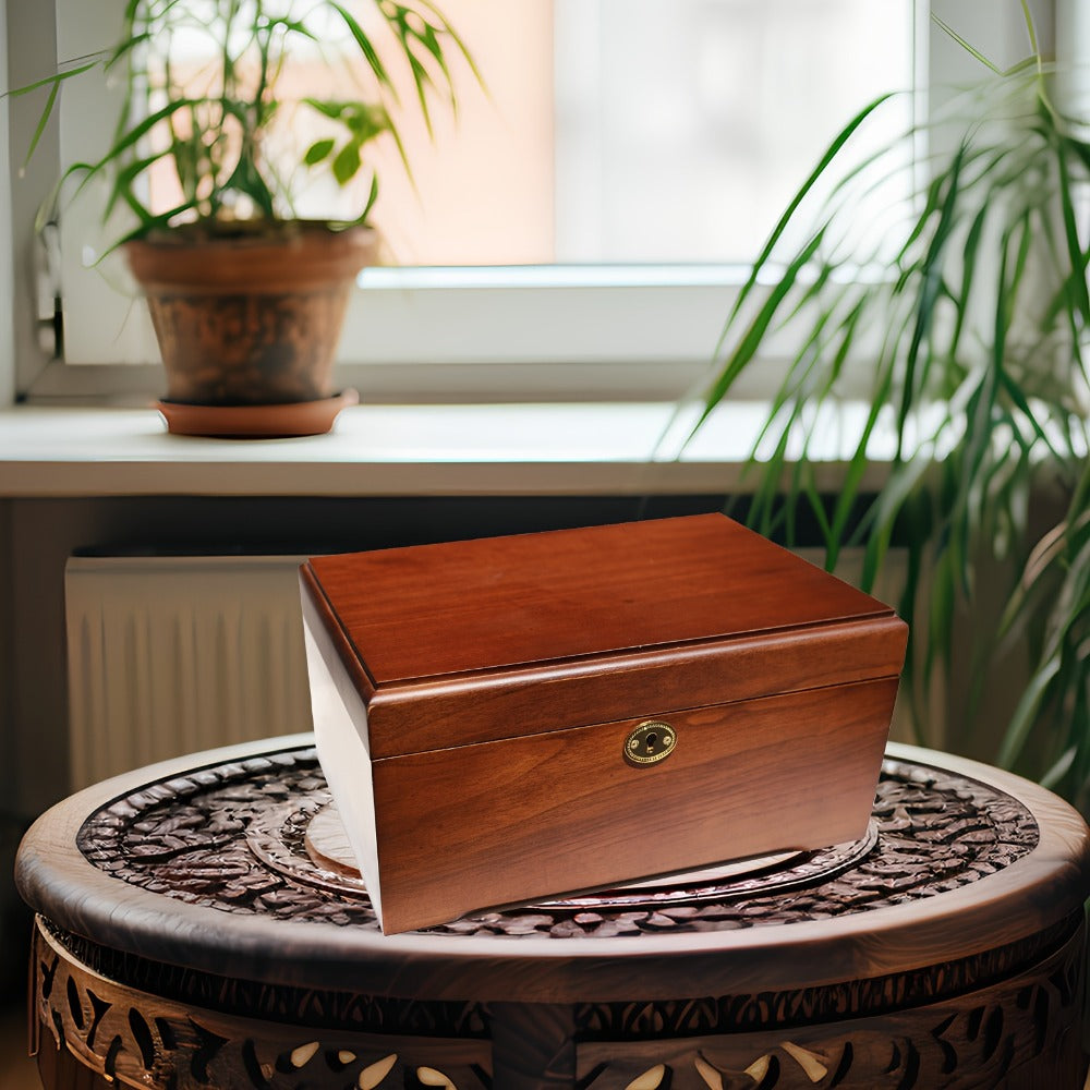 Wooden Jewelry Box with Lock Handcrafted Vintage Wood Storage Chest Hinged Lid Key Lock Multipurpose Organizer Keepsakes Home Office Decor 11x8.5x5.25 Inch - product image