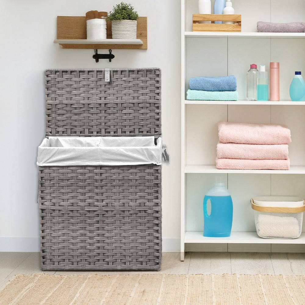 Laundry Hamper with Lid Large Capacity Woven Rattan Storage Basket, Collapsible Clothes Hamper with Handles & Removable Liner, Foldable Breathable Wicker Basket for Bedroom Home Do - product image 12