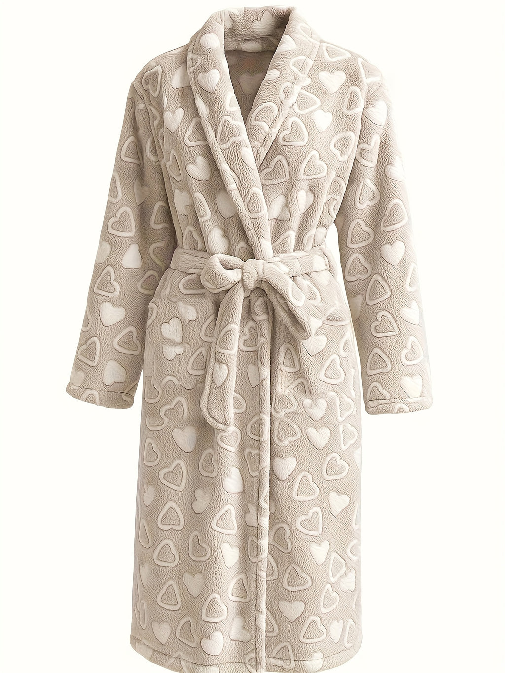 Women's Loose, Warm and Comfortable Home Wear Sleepwear With Offset Printing Heart Pattern For Autumn and Winter, New Flannel Nightgown Belt, Double-sided - product image 3