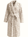 Women's Loose, Warm and Comfortable Home Wear Sleepwear With Offset Printing Heart Pattern For Autumn and Winter, New Flannel Nightgown Belt, Double-sided - product image 3