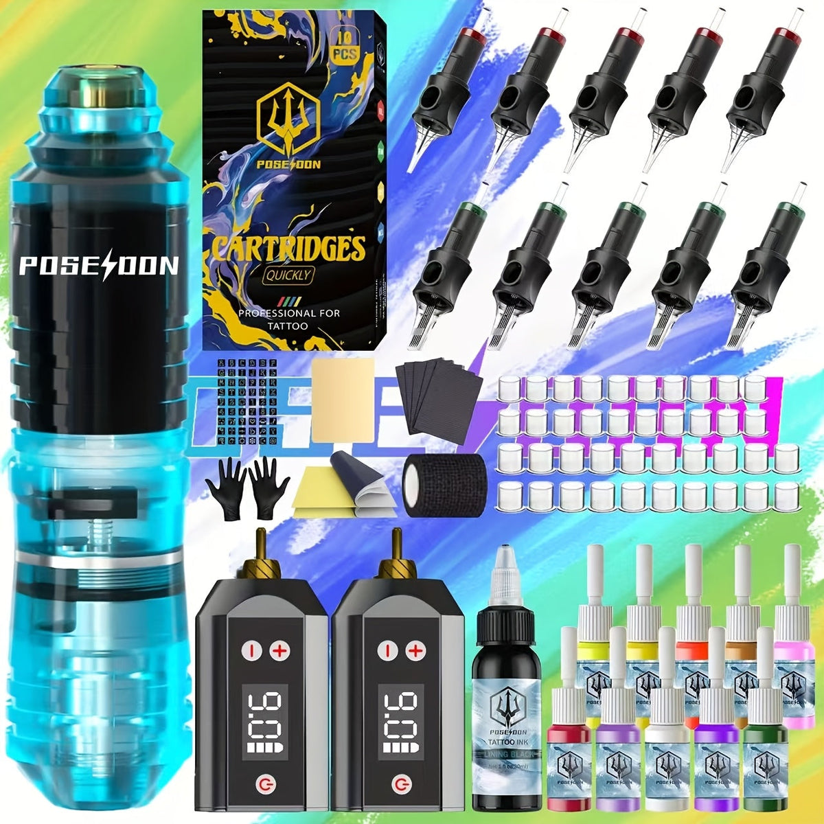 Tattoo Pen Kit Complete Beginner Set - Wireless Battery Tattoo Pen 1400mAh LCD Screen, 10pcs Cartridge Needles, 11 Color Inks, Power Supply, Coreless Motor Low Noise, Tattoo Gun Ki - product image 20