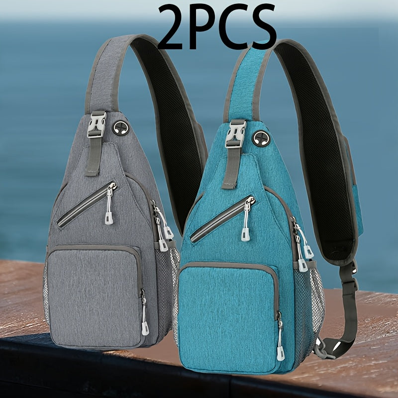 Sling Bag Crossbody Backpack 2 Pack Lightweight Oxford Chest Shoulder Daypack for Men Women Hiking Travel Casual Outdoor Bag Set Light Gray Navy Blue - product image