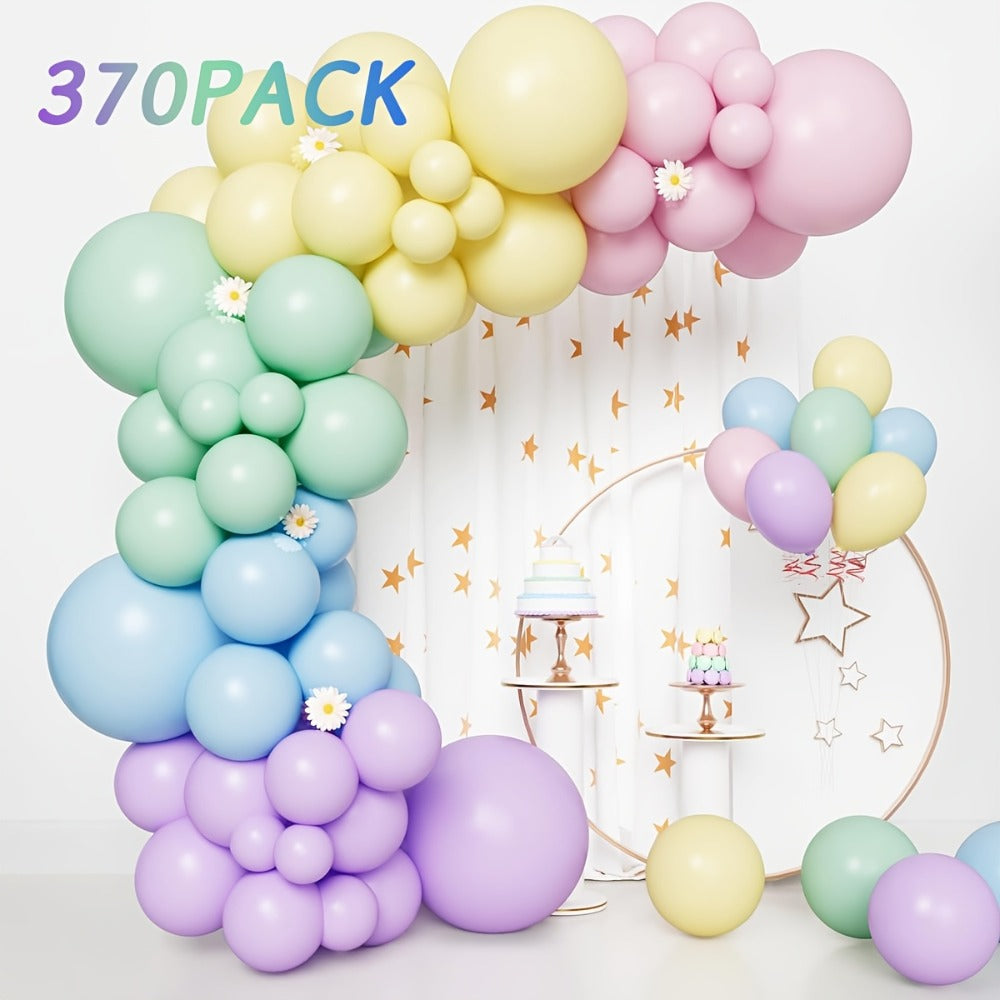Pastel Balloon Set 370pcs – 10 & 5 Inch Macaron Latex Balloons with Wreath Kit for Birthday Party, Wedding, Graduation & Celebration Decorations - product image