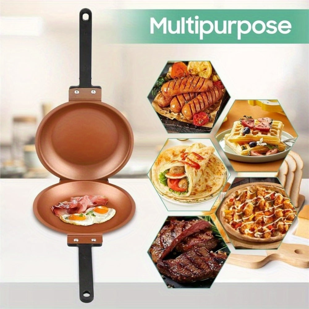 Reversible Non-Stick Pancake Skillet – Foldable Stainless Steel Flip Pan for Fluffy Pancakes, Omelettes & Frittatas | Dual-Sided Coating Dishwasher Safe Breakfast Cookware Pan - product image