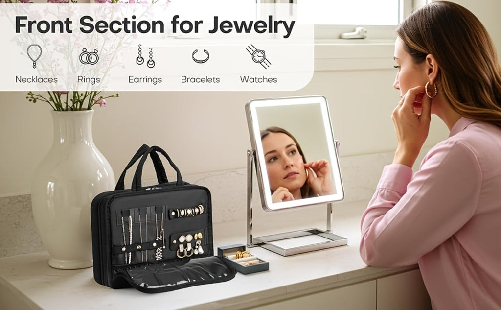 Hanging Travel Toiletry Bag Large Capacity for Full-Size Products Waterproof Cosmetic Organizer with Hook — Bathroom Makeup Travel Bag for Women Pink Beige Black - product image 13