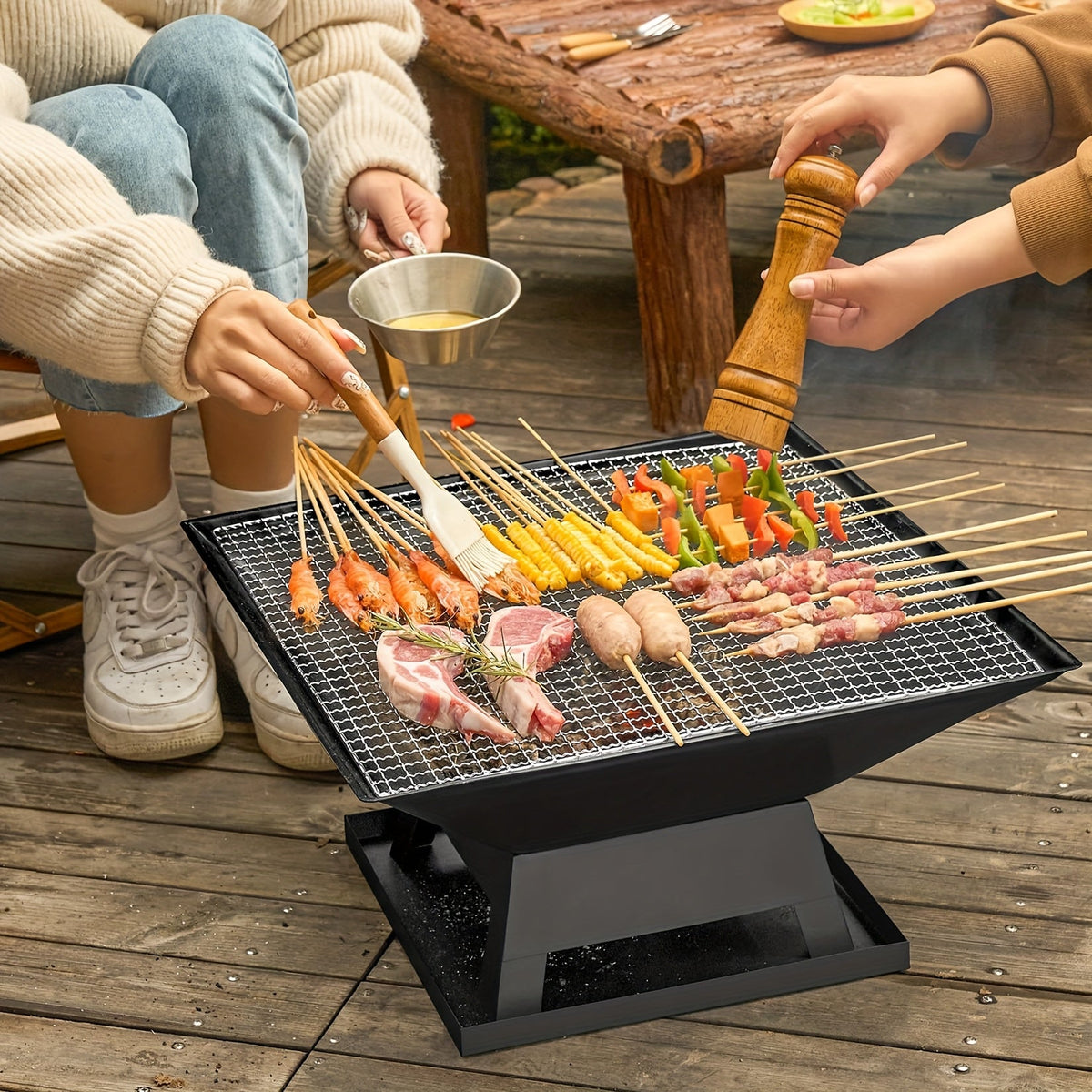 Outdoor Fire Pit 18.5 Inch Heavy Duty BBQ Grill Bowl with Combustion Grate Ash Collector Fireproof Cover Charcoal Hook for Backyard Patio Garden Camping - product image 3
