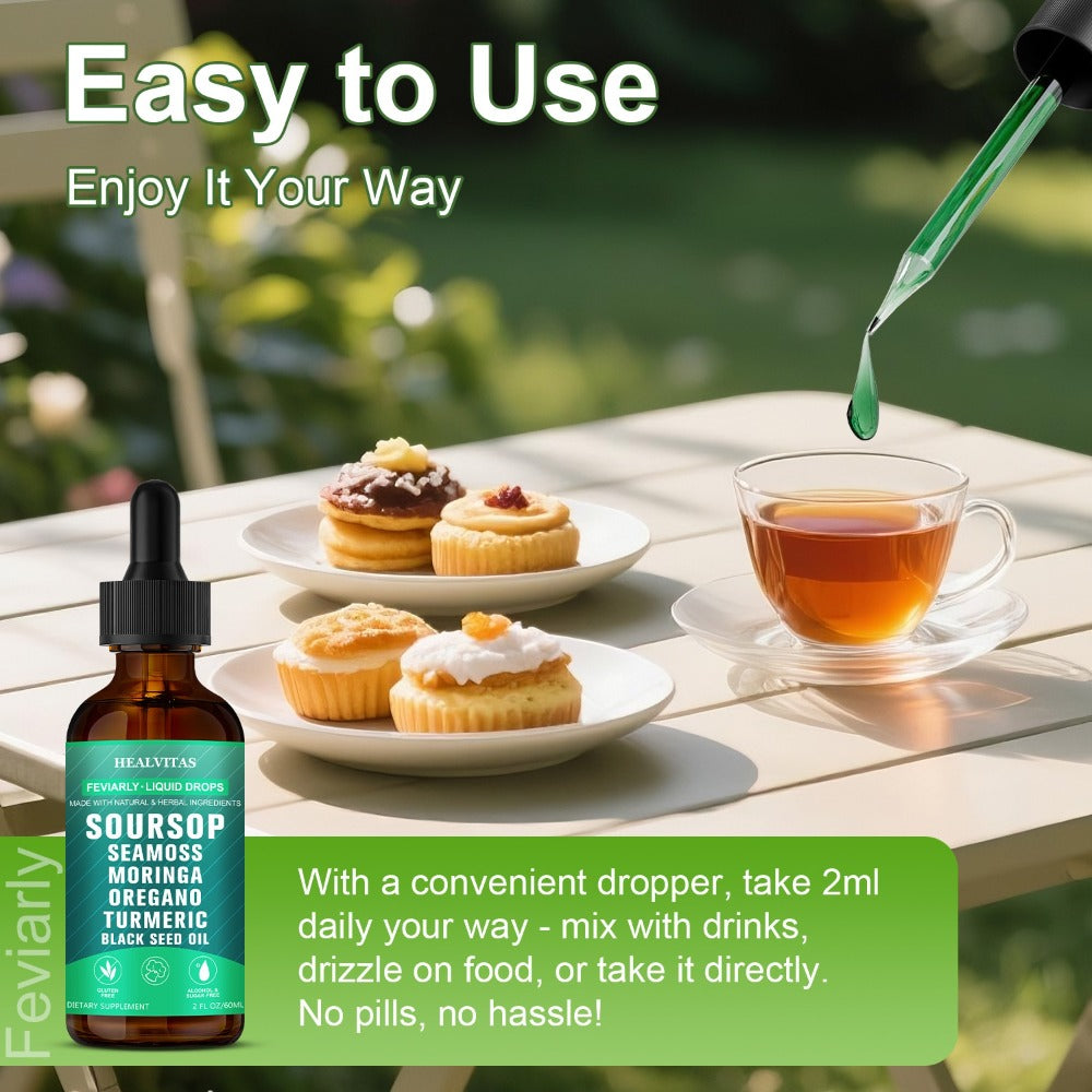 Soursop Bitters Liquid Drops 10-in-1 with Sea Moss Ashwagandha Moringa Turmeric Black Seed Oil — Plant-Based Immune & Energy Herbal Extract | Sugar-Free | 2.03 fl oz - product image 7
