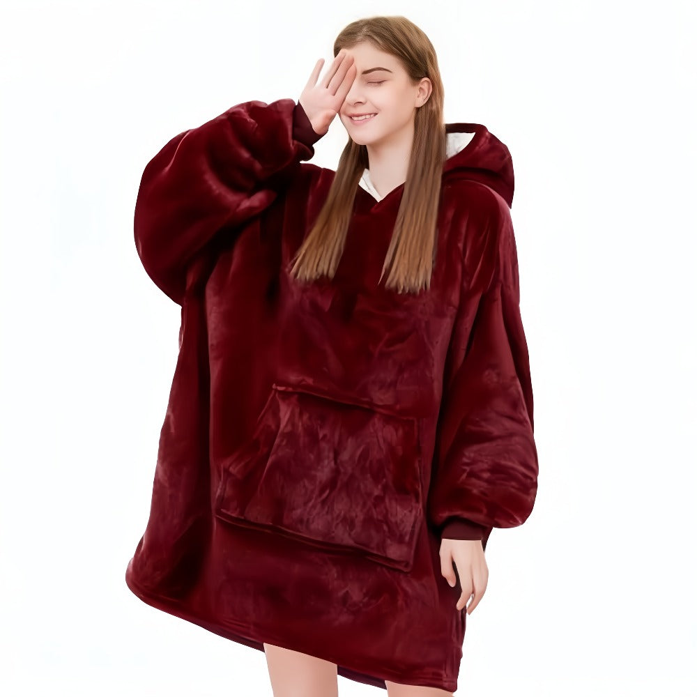 Reversible Hooded Wearable Blanket – Double-Sided Coral Fleece Suede Hoodie with Kangaroo Pocket, Machine Washable, 6 Colors - product image 7