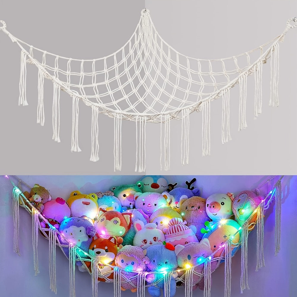 Stuffed Animal Storage Hammock with Lights Corner Hanging Toy Net Organizer for Nursery Bedroom Kids Room Decor Plush Toy Holder Christmas Halloween Easter Gift - product image 5