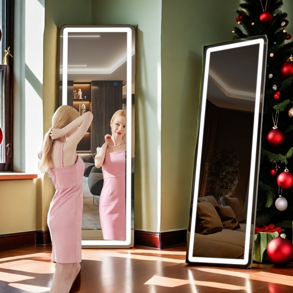 Full Length Mirror with LED Lights & Touch Sensor – 64"x21" Dimmable Smart Floor Mirror, Wall Mount or Freestanding, Slim Modern Frame for Bedroom, Vanity & Dressing Room - product image 8