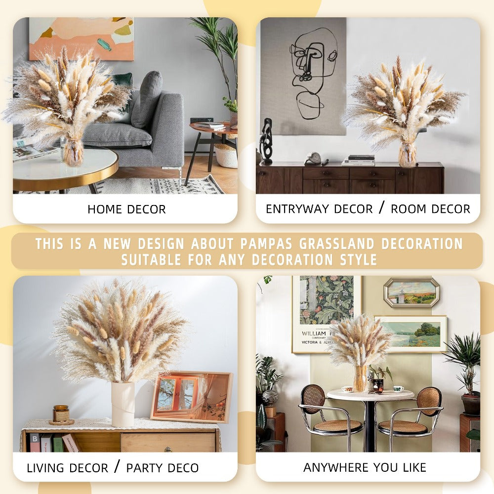 Natural Pampas Grass Decor Bouquet 105/120pcs Boho Dried Floral Arrangement - Centerpiece Table Decor for Wedding Living Room Rustic Boho Home Decoration Vase Filler - product image 2