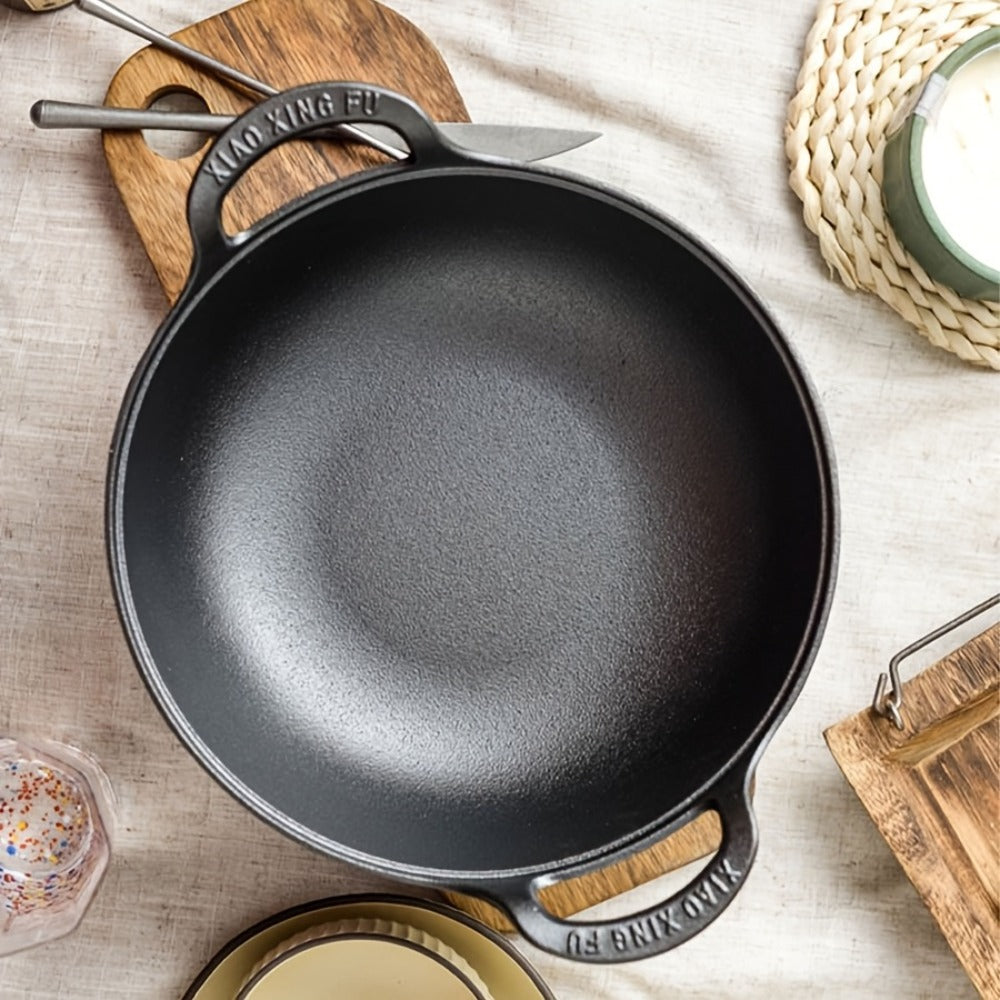 Cast Iron Wok Skillet Non-Stick Deep Stir Fry Pan with Dual Handles - Heavy Duty Uncoated Traditional Cooking Pot Multi-Size 9.84 10.62 11.81 12.59 Inch for Home Outdoor Grilling B - product image 6
