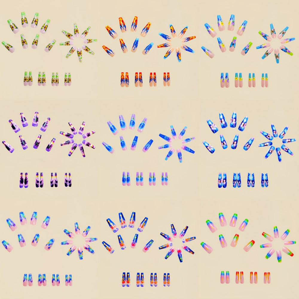 Ballet Press On Nails 216 Pieces 9 Packs Glossy Coffin Fake Nails – Floral Butterfly Gradient Marble Designs Spring Summer New Year Nail Art Stickers Colorful False Nails for Women - product image 2