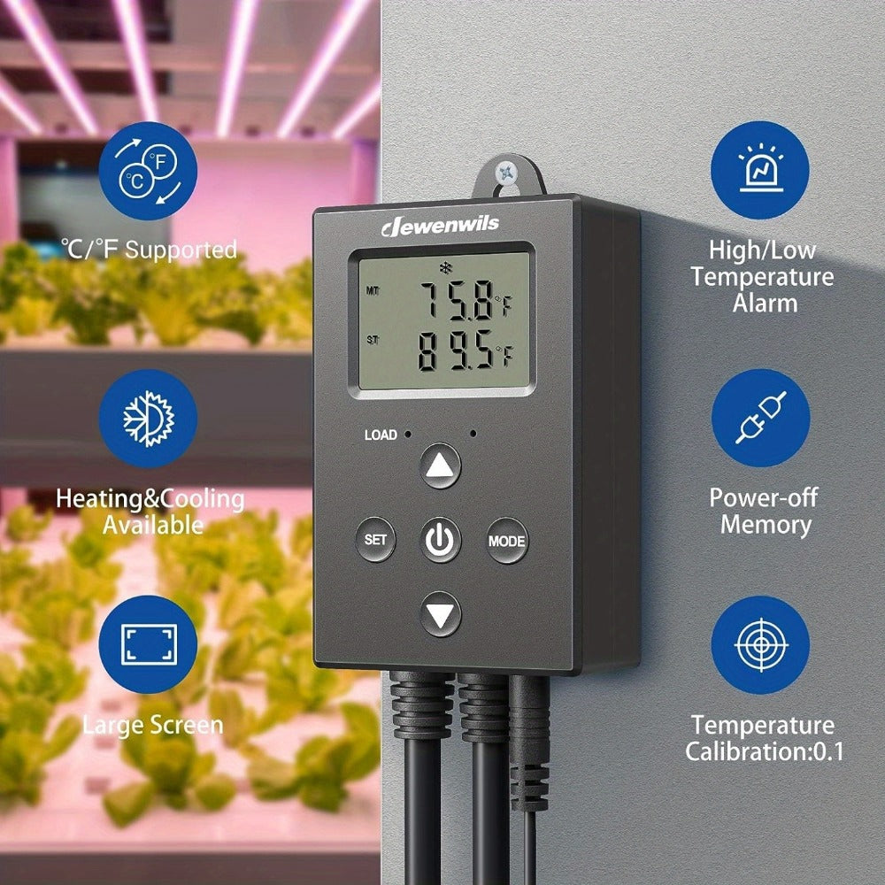 Digital Temperature Controller Thermostat Outlet Heating Cooling Mode 14°F-140°F LCD Display Buzzer Alarm 120V 10A 1200W for Freezer Greenhouse Reptile Aquarium Incubator Home Brew - product image