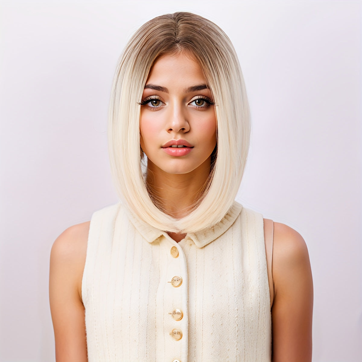 Rose Net Cap Synthetic Wig with Bangs 12 Inch Multi Color Breathable Soft Cap for Women | Light Yellow Gradient Brown Red Highlights Light Brown | Daily Wear Cosplay - product image 13