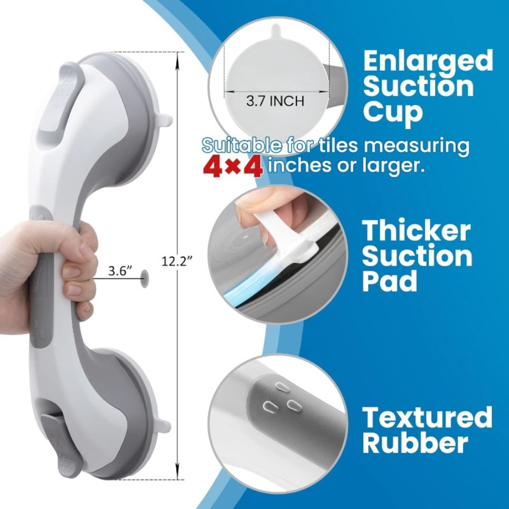 Grab Bar for Shower Suction Cup Heavy Duty 12 Inch Bathroom Safety Handle No Drill Removable Waterproof Shower Grip Bar for Elderly Handicapped Disabled Non-Slip Bathtub Assist Han - product image