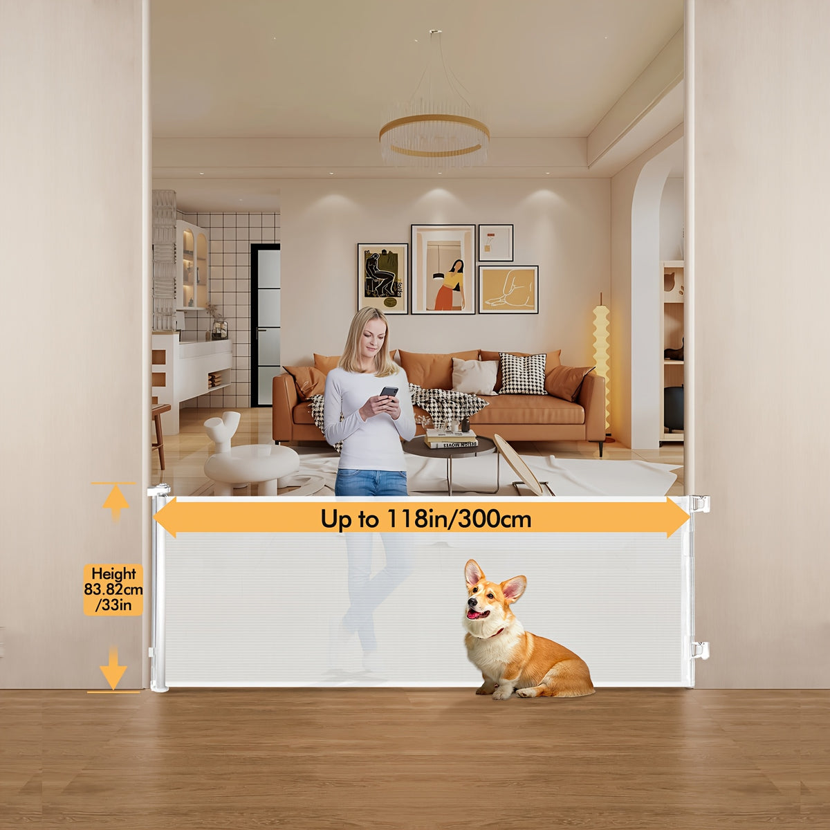 Retractable Gate, Mesh Gate, 33"/41"Tall Safety Gate for Doorways, Stairs, Hallways, Indoor/Outdoor, (Black/White/Grey), As A Holiday Gift - product image 11