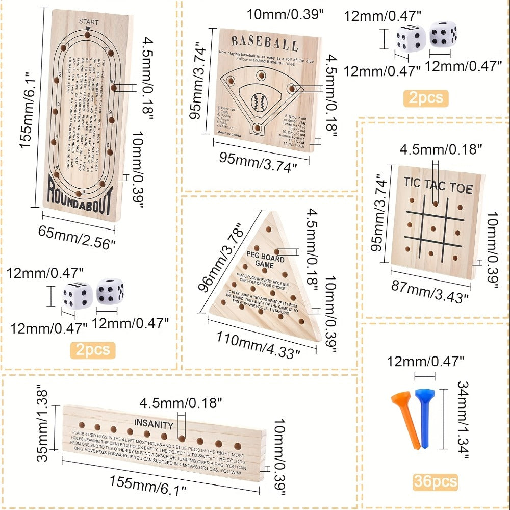 Wooden Board Game Set 5-in-1 | Luban Lock Puzzle Brain Games with Peg Board, Dice & Plastic Pieces, Classic Family Strategy Games Kit for Kids Adults - product image 4
