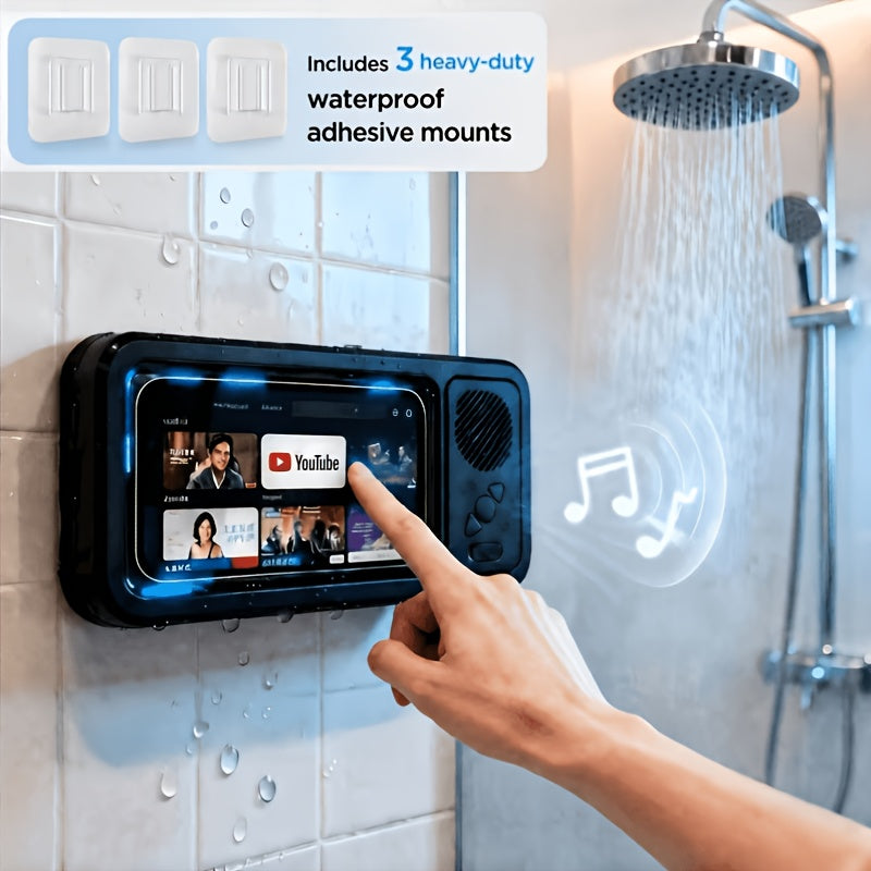 Shower Speaker, 2026 New Shower Phone Holder, Wireless Wireless Speaker - IPX5 Rating, 360-Degree Rotating Visible Shower Phone Mount, Suitable for Bathroom Tubs, Kitchen Walls, Mirrors