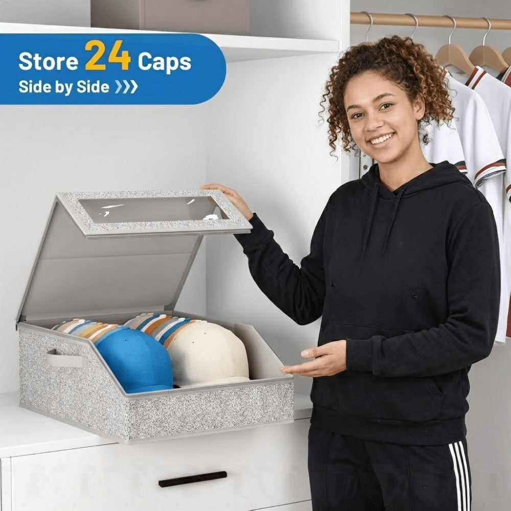 Baseball Cap Organizer for Closet – Large Hat Storage Box Holds 24 Ball Caps | Clear Window, Dustproof, Cardboard Inserts | Hat Rack Holder for Men & Women Bedroom Closet & Car - product image 9