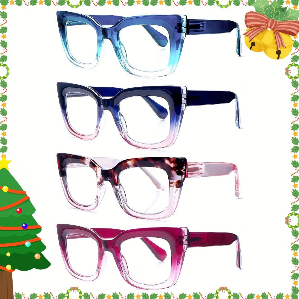 Reading Glasses Blue Light Blocking for Women 4 Pack – Cat Eye Frames with Metal Spring Hinges, Multicolor Floral Gradient Computer Eyeglasses - product image