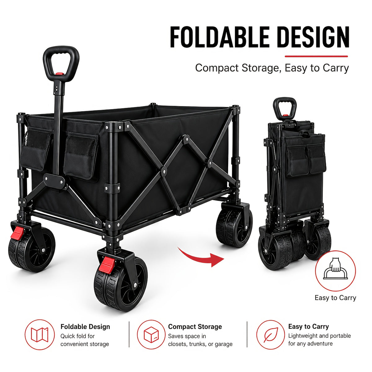 Heavy Duty Foldable Handcart, Multifunctional Handcart, High Carbon Steel Bracket, Equipped with All-Terrain Universal Wheels, Portable Garden Handcart - product image 4