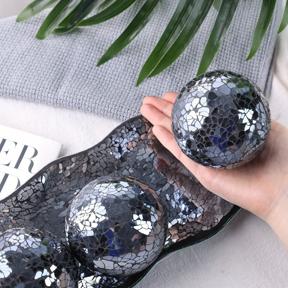 Decorative Glass Balls for Bowls 3 Inch Set of 3 with Glass Tray, Bowl Fillers Centerpiece Table Decorations for Home Decor Living Room Dining Coffee Table, Silver Black Gold Green - product image 12
