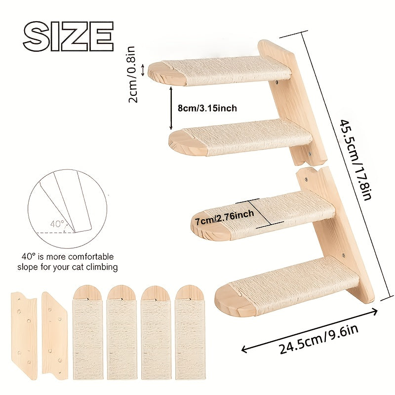 Wall-Mounted Cat Climbing Frame Solid Wood Cat Stairs Ladder Perch Jumping Platform All Season Indoor Cat Wall Furniture Adorable Cat Steps for Daily Pet Care - product image 2