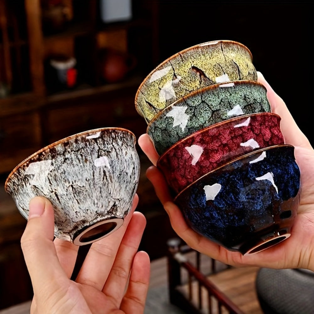 Kung Fu Tea Cups Set of 5 – Handmade Kiln-Fired Jianzhan Ceramic Teacups – Five-Element Design in 5 Colors with Gift Box – Elegant Chinese Tea Ceremony Cup Gift for Business, Frien - product image 5