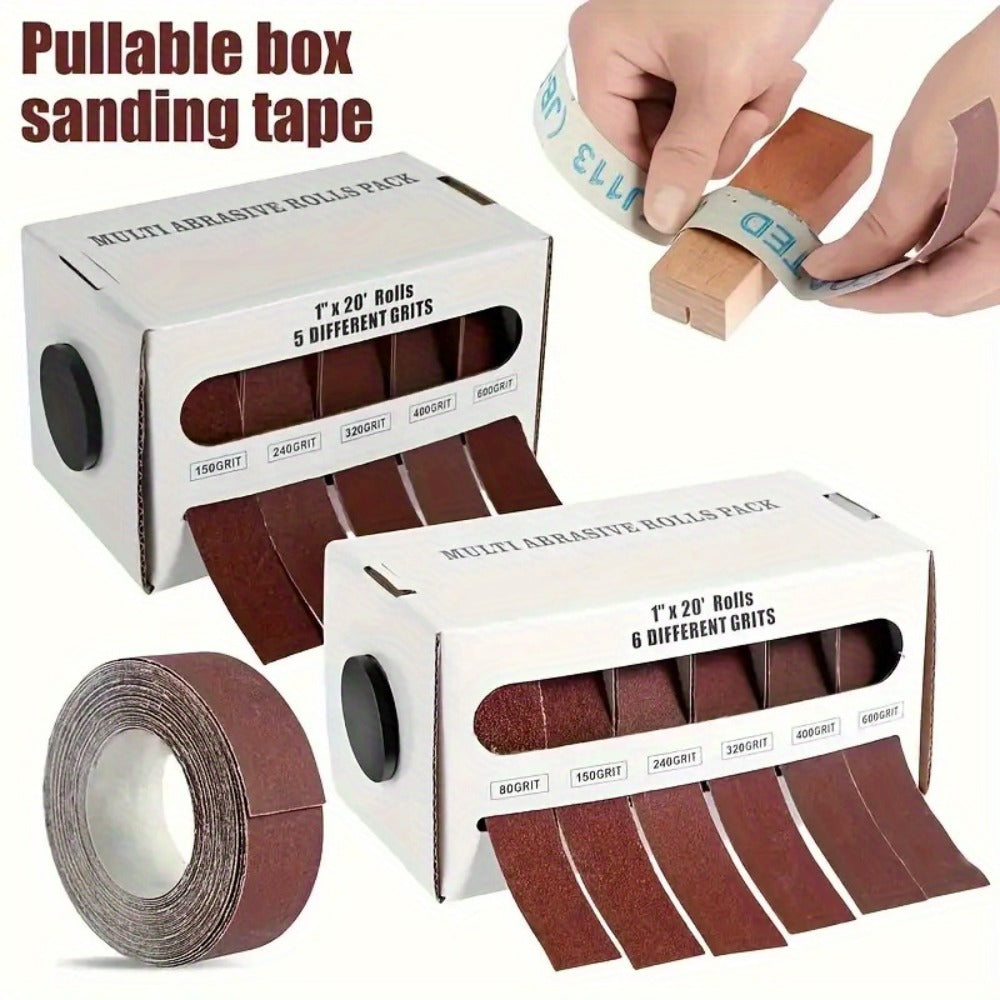 Sandpaper Roll with Dispenser, Aluminum Oxide Multi-Grit Emery Cloth 80-600, 4/5/6 Piece Set, 236 Inch for Wood Metal Glass Woodworking Sanding Blocks DIY - product image