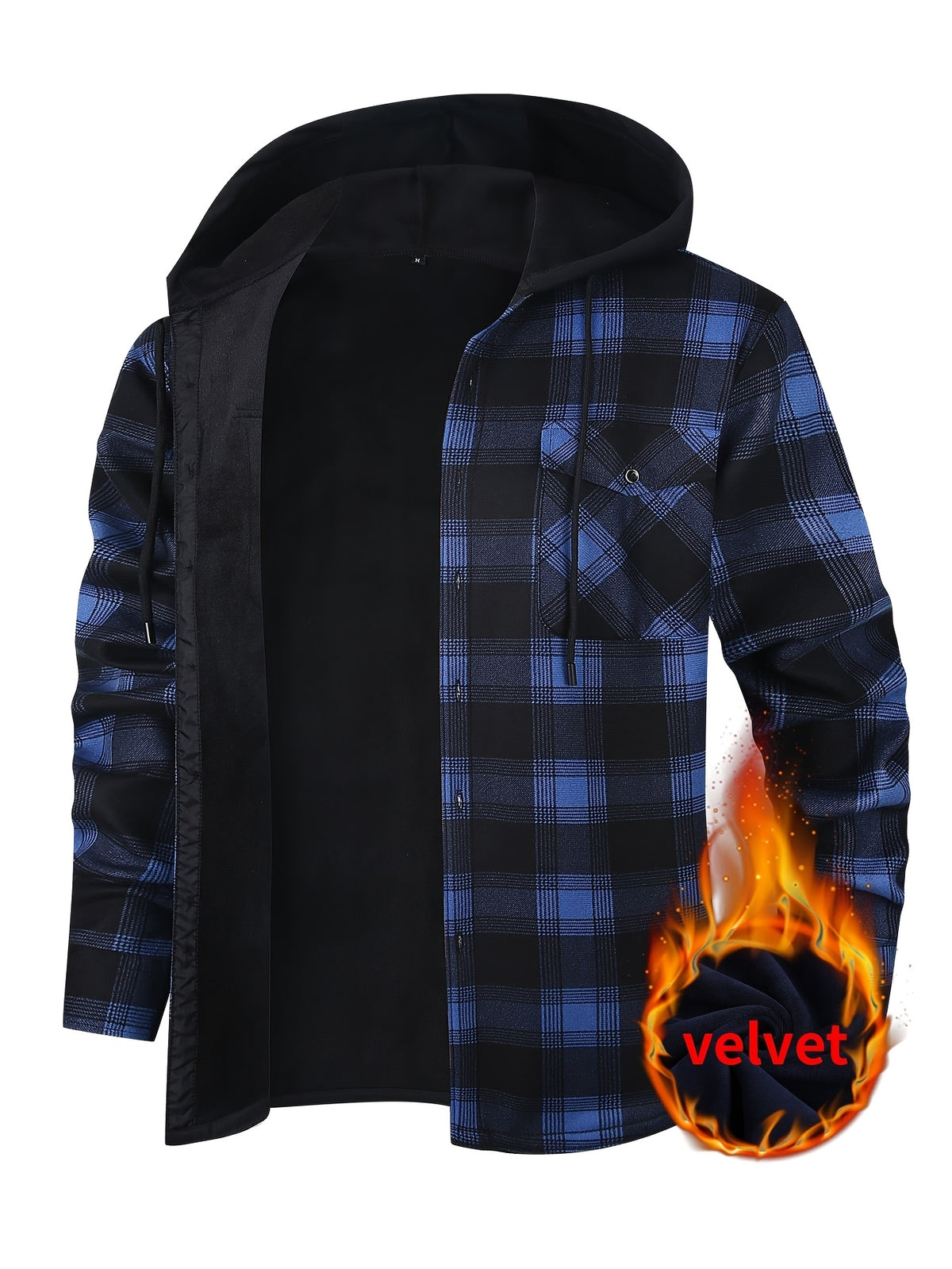 Men's Hooded Plaid Shirt Jacket with Flannel Lining - Thickened Winter, Button Front, Black/White/Gray/Beige Plaid, Euro/American Sizing, Casual Outdoor - product image 40