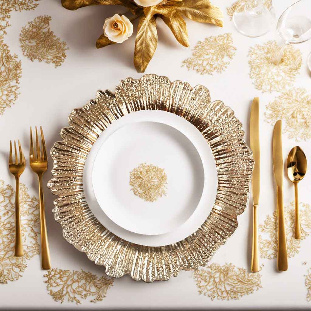 Charger Plates 13 Inch Set of 24 – Floral Reef Design Decorative Dinner Plate Chargers for Wedding Table Setting Party Banquet Reception Decor Silver Rose Gold Red - product image 2