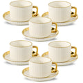 Ceramic Cappuccino Cups with Saucers Set of 6 – 8oz Coffee Mugs with Golden Trim, Latte Art Cups for Espresso Mocha, British Italian Style Café Cups and Saucer Sets for Home Kitche - product image 7