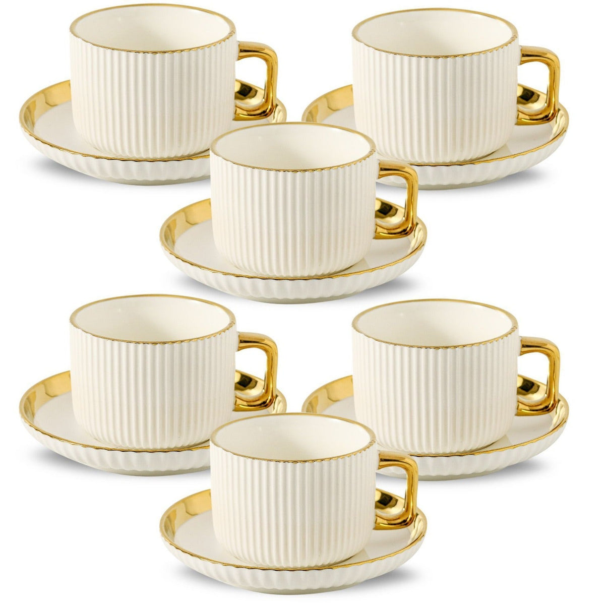 Ceramic Cappuccino Cups with Saucers Set of 6 – 8oz Coffee Mugs with Golden Trim, Latte Art Cups for Espresso Mocha, British Italian Style Café Cups and Saucer Sets for Home Kitche - product image 7