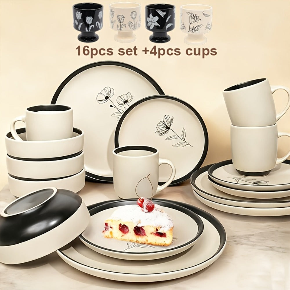 Ceramic Dinnerware Set for 4 – Porcelain Plates Bowls Cups Matte Finish Dishwasher Microwave Oven Safe Stoneware Tableware Scratch Resistant for Restaurant Kitchen Wedding Annivers - product image 3