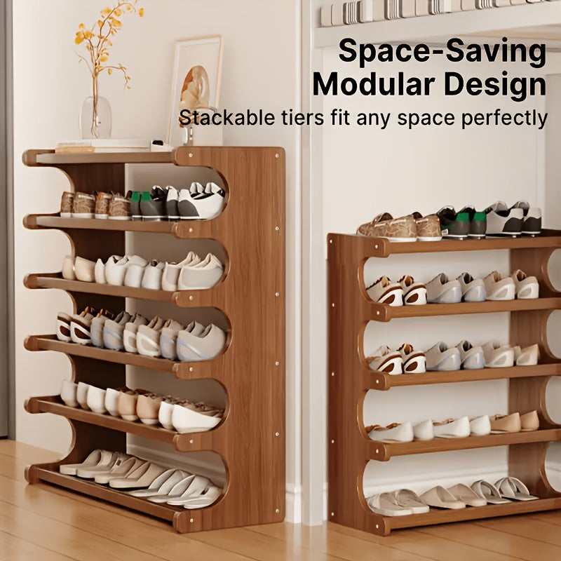 3/5/6-Tier Bamboo Shoe Rack - Bamboo Shoe Storage Solution - Multi-Tier Freestanding Organizer - Easy to Assemble and Space-Saving - Suitable for Entryway - product image