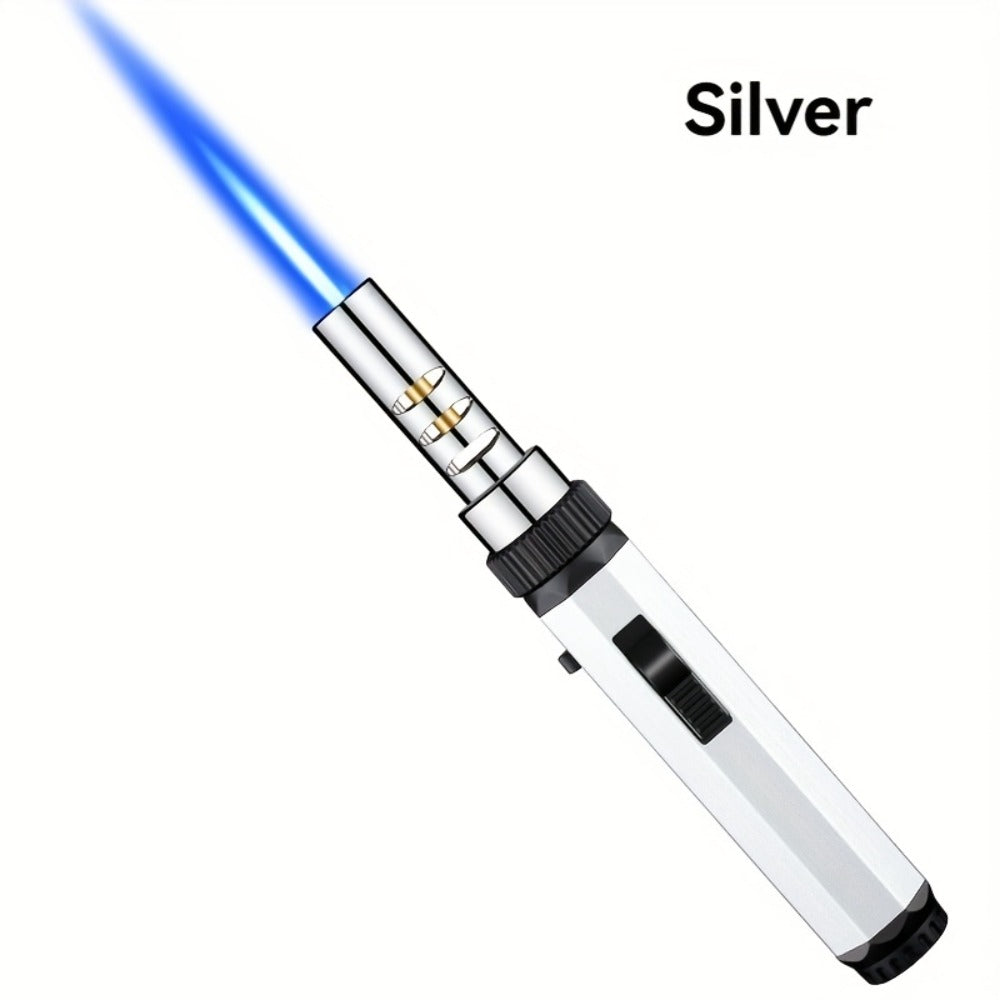 Windproof Jet Flame Torch Lighter with Safety Lock & Switch Lock, Large Adjustable Flame, Outdoor Torch for Campfire BBQ Baking Camping, Gas Not Included, Black Silver Blue - product image 5