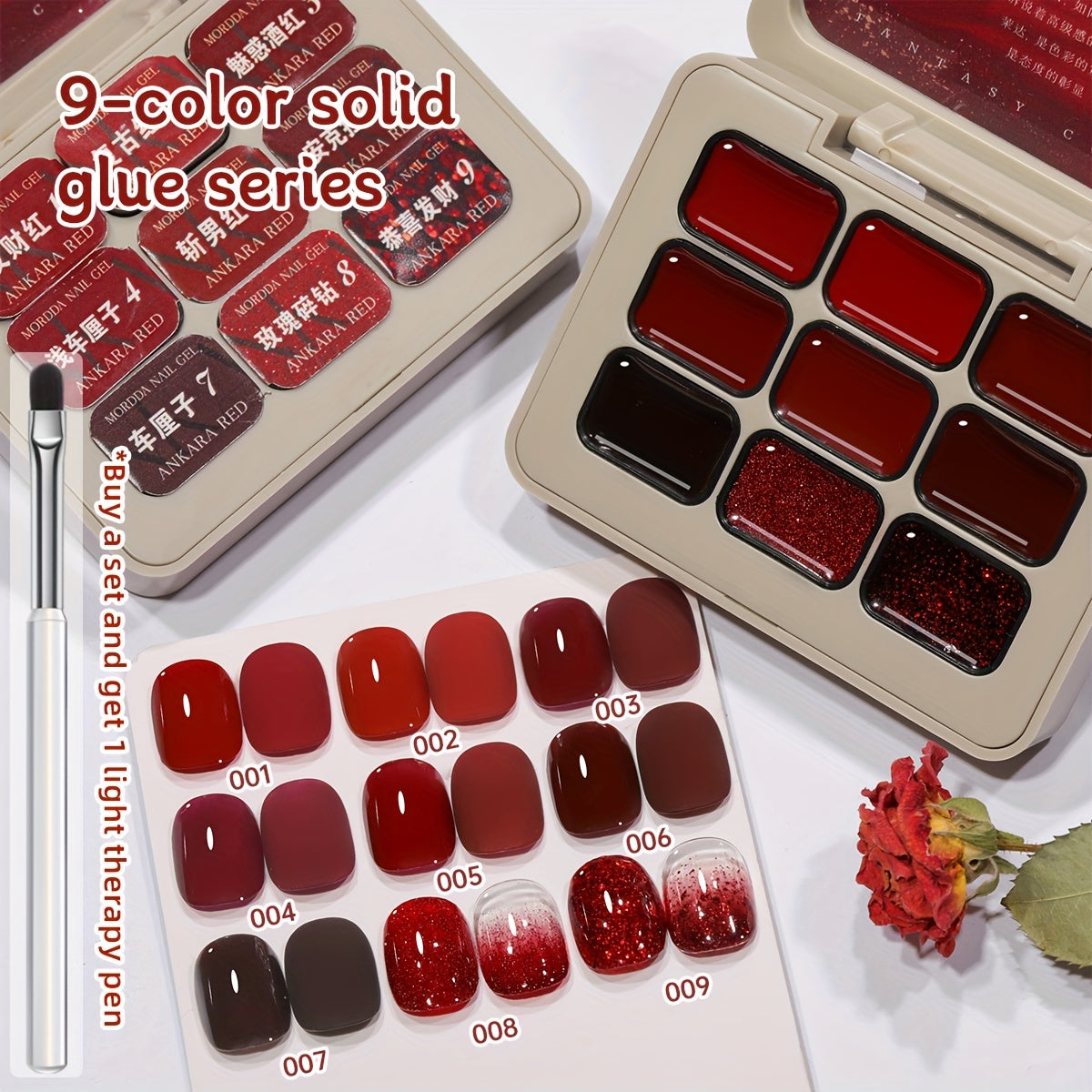 Gradient Gel Nail Polish Set 9pcs Ancola Red Collection – High Saturation Solid Gel, Shiny Gloss Finish, LED Curable Multifunctional Nail Gel | Spring Summer Ombre DIY Manicure Kit - product image 25