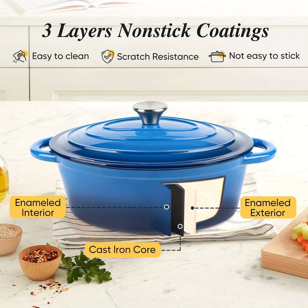 Enameled Cast Iron Dutch Oven with Lid & Dual Handles | Non-Stick Enamel Coating, Lightweight & Portable, Multifunctional for Bread Baking Daily Cooking Home - product image 3