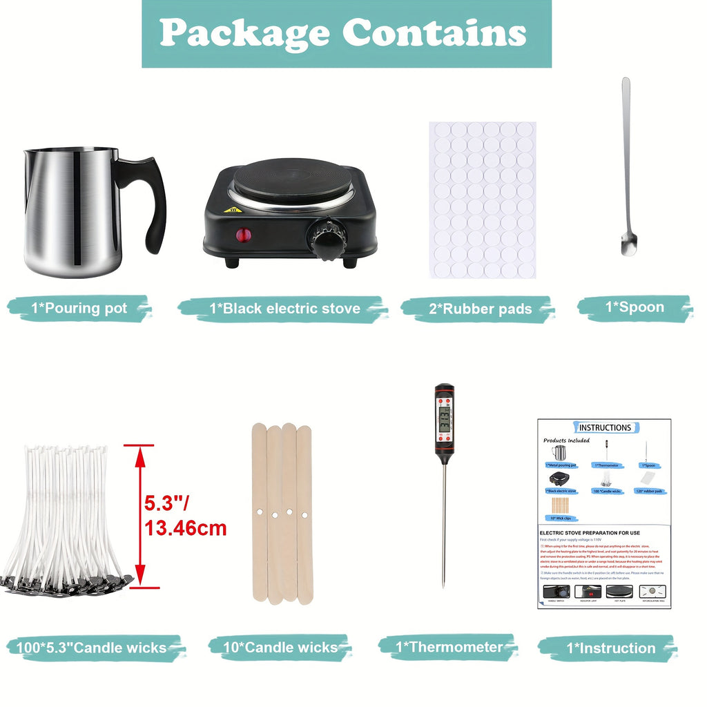 Complete DIY Candle Making Kit with Electric Wax Melter & Thermometer - 30.43oz Wax Pouring Pot, Spoon & Wick - -in- Starter for Adults & Beginners (Stainless - product image 2