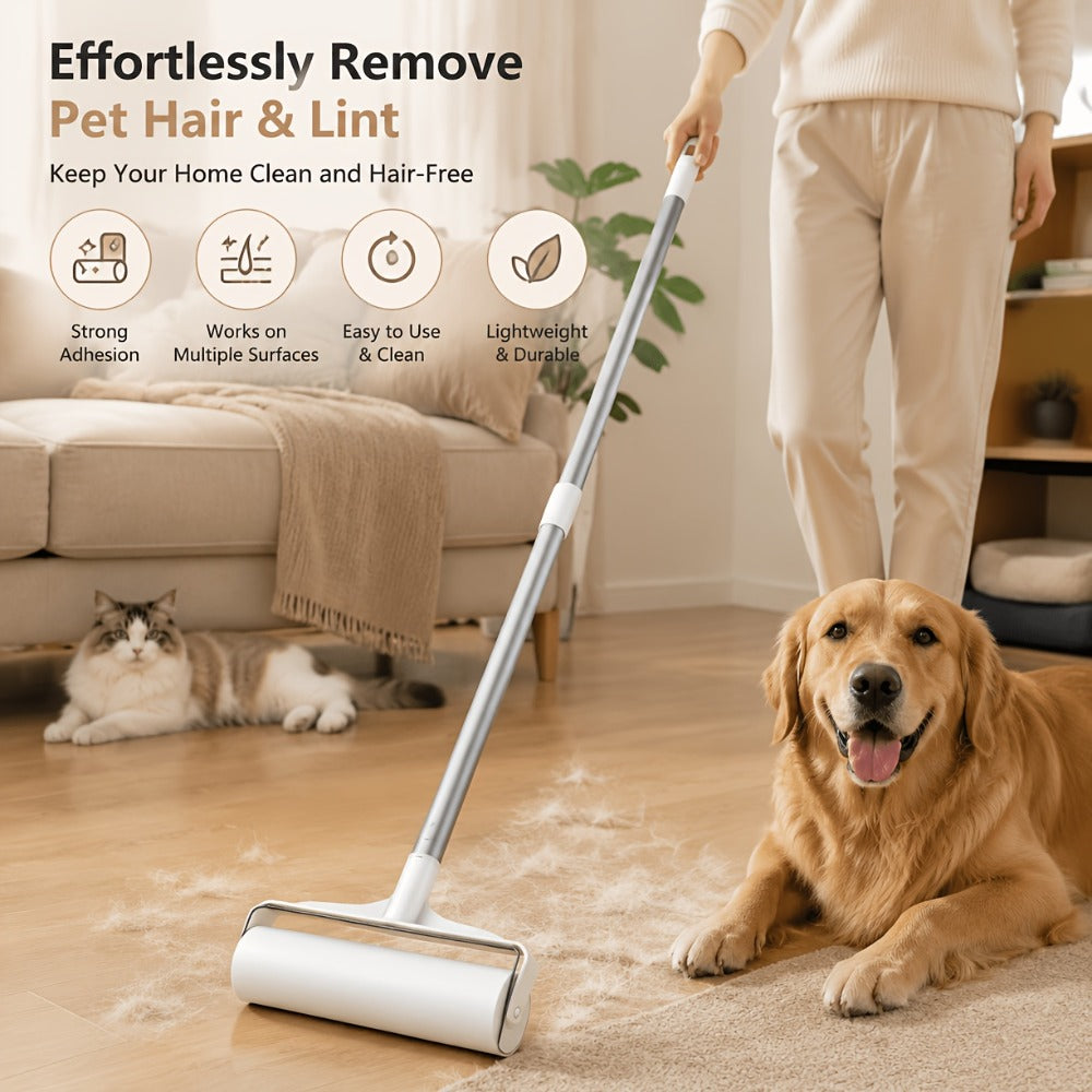 Pet Hair Remover Roller Mop Set 4pcs Lint Roller Long Handle with 3 Refill Rolls Retractable Cat Dog Hair Removal for Floor Sofa Carpet Clothing Cleaning - product image