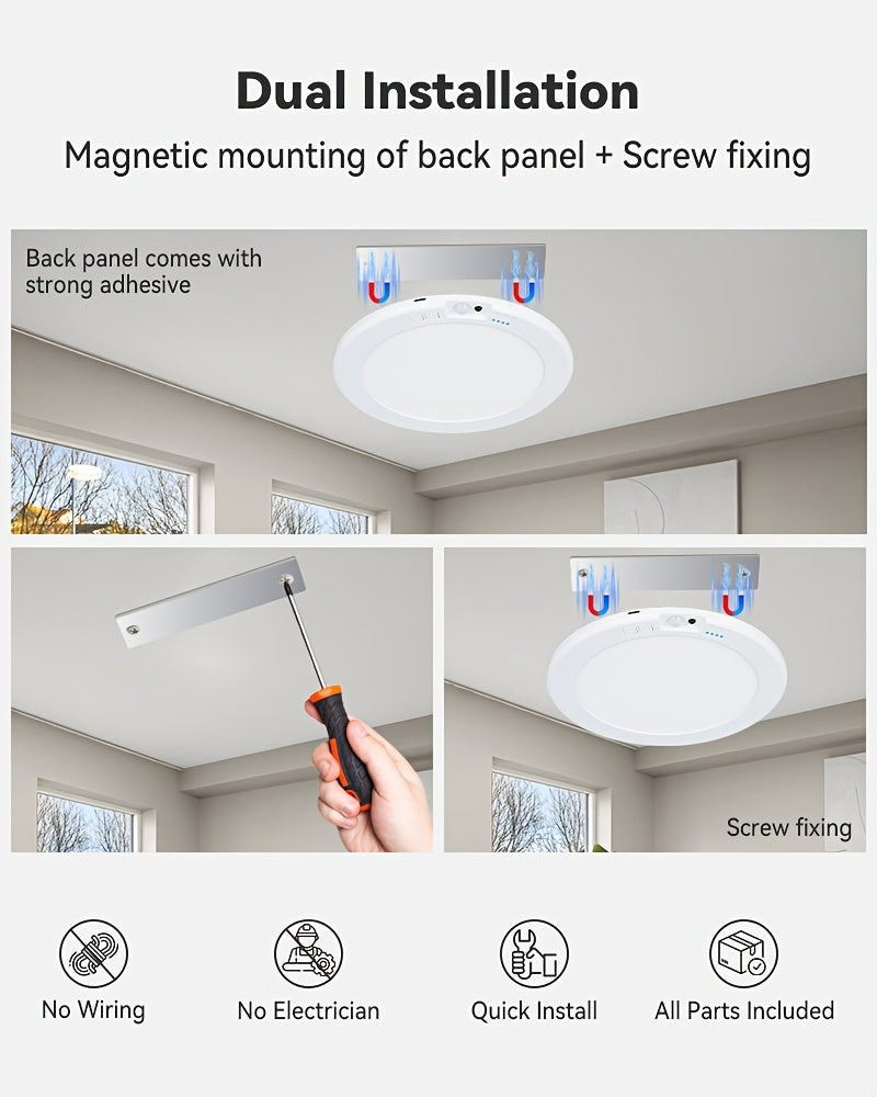 2pcs Rechargeable LED Induction Ceiling Light, 3-speed Lighting Mode, Motion Sensor With Remote Control, Magnetic Design, Easy Installation, 5500mAh Large - product image 13