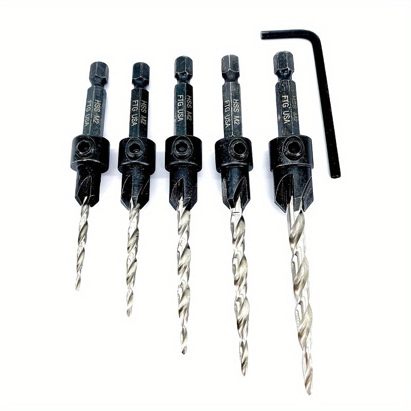 5pcs Countersink Drill Bit Set #4 #6 #8 #10 #12 Tapered with 1/4" Hex Shank Quick-Change – Adjustable Wood Counter Sinker Bits with Allen Wrench for Woodworking - product image 14