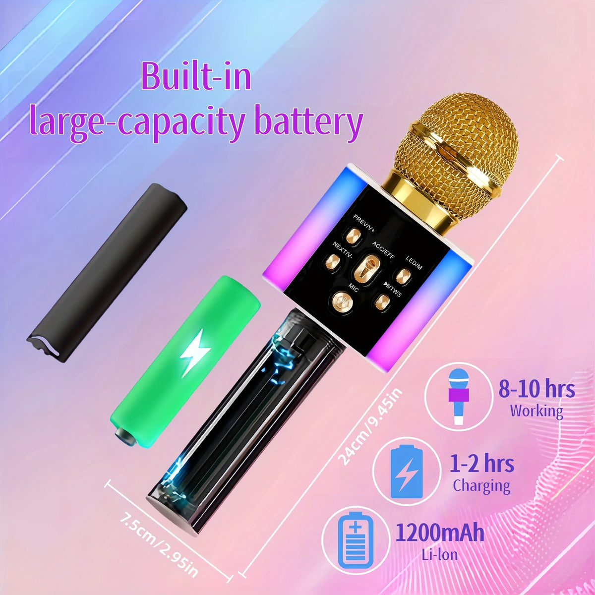Wireless Karaoke Microphone Speaker with LED Lights and Fun Voice Changer - Portable Singing Mic, Perfect for Holiday Parties, Christmas Family Gatherings, New - product image 10
