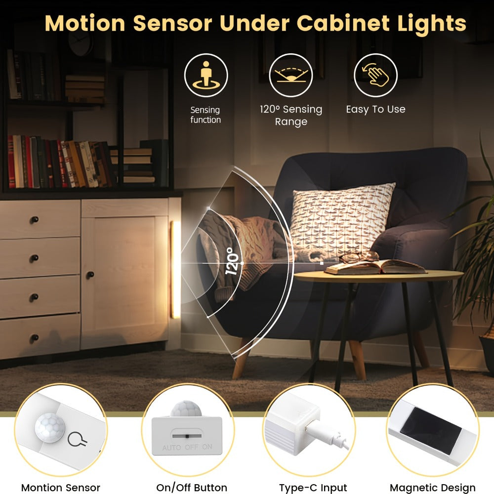 Motion Sensor Light 3 Pack USB Rechargeable LED Cabinet Light Dimmable 3 Color Temps Magnetic Base for Kitchen Closet Stairs Hallway Bedroom 7.87" 11.81" - product image 10