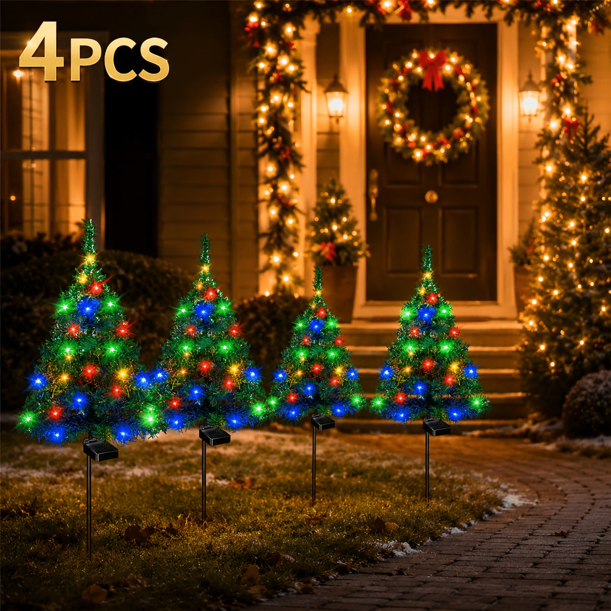 4pcs Solar Christmas Tree Lights - IP65, 4 pcs Suitable for Outdoor Lawns, Terraces, Balconies - Durable Plastic, No Wiring Required, Solar Outdoor Lights - product image 7